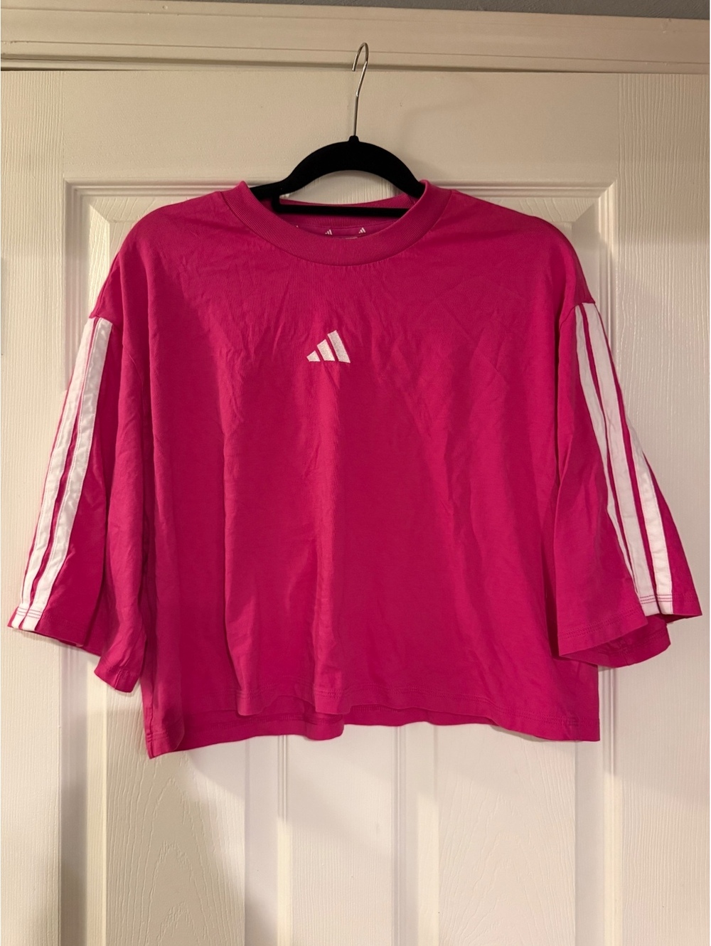 adidas 3-Stripes Pink Cropped T-Shirt Size XL